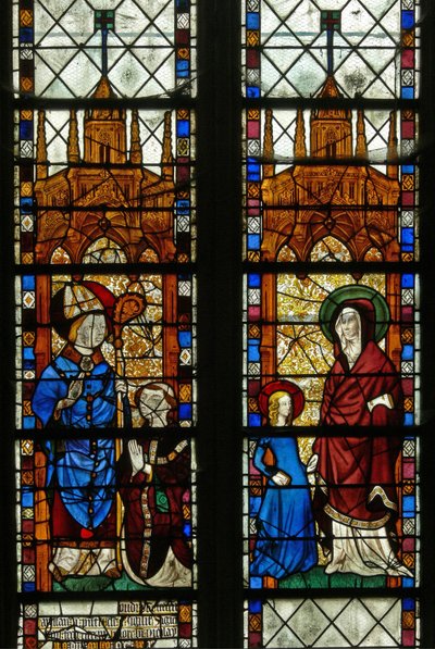 Window w17 depicting St Nicholas and the donor Oudin de Troyes; St Anne and the Virgin Mary by French School