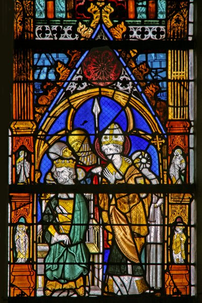Window depicting St Thomas Becket and Henry II disagree by French School