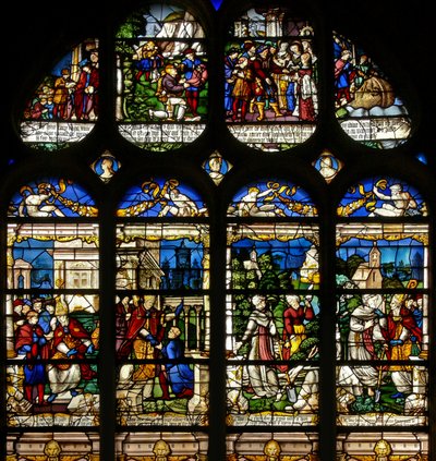 Window w19 depicting scenes from the life of St Fiacre by French School