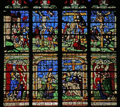 Window 19 depicting the Crucifixion, Deposition and Pieta by French School