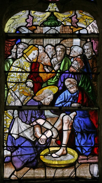 Window w1 depicting Christ washes His disciples