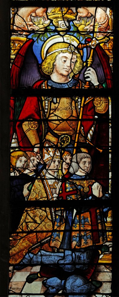 Window depicting St Michael a bishop, a Montmorency and other donors by French School