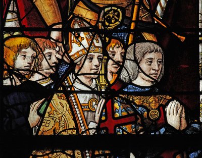 Window depicting a bishop, a Montmorency and other donors by French School
