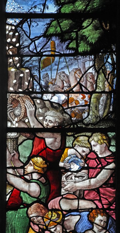 Window depicting Collecting Manna from Heaven by French School