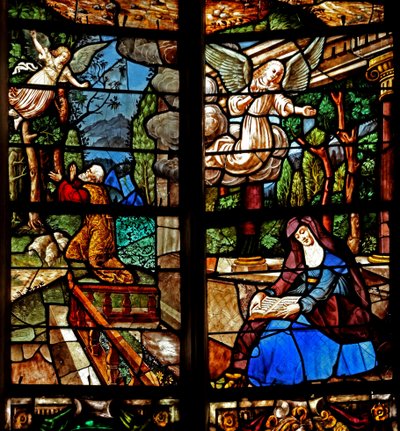 Window depicting the Annunciation to Joachim and St Anne by French School