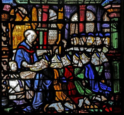 Window depicting the Brotherhood of the Holy Sacrament take Communion by French School