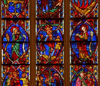 Window depicting the Crucifixion with Mary and John by French School