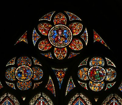 Window w203 depicting the tracery lights with three angels by French School