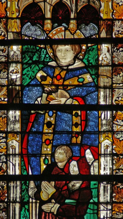 Window depicting St Séverin and a family of donors by French School