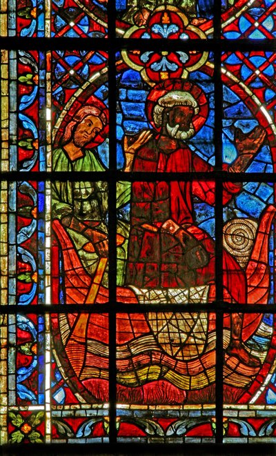 Window depicting the Ship of the Church with St Peter and St Paul by French School