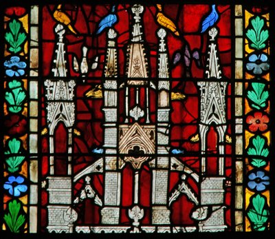 Window w205 depicting a canopy with birds atop by French School