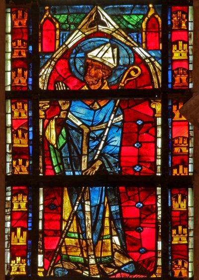 Window depicting a saint bishop by French School