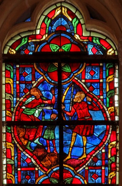 Window depicting Cain killed by his grandson by French School