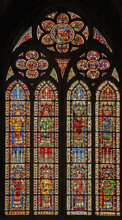 Window w207 depicting bishops (some of Strasbourg) and two Church Fathers by French School