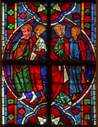 Window depicting a group of 3 men and a woman by French School