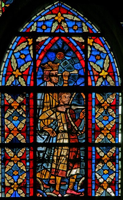 Window depicting a Scene from the Life of St Savinien: An Archer Aims at Savinien Tied to a Column but Hits the Emperor in the Eye Instead by French School