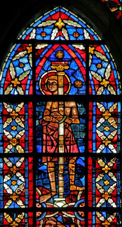 Window depicting a Scene from the Life of St Savinien: An Archer Aims at Savinien Tied to a Column but Hits the Emperor in the Eye Instead by French School