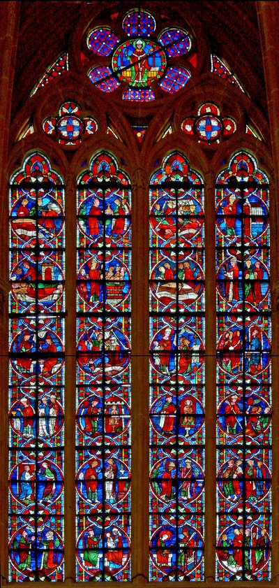 Window depicting scenes from life of St Nicholas by French School