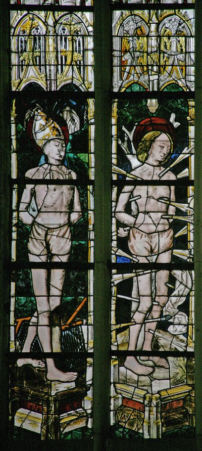 Window depicting St Blaise and St Sebastian by French School