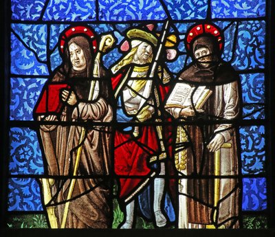 Window depicting St Dominic and St Francis with a chevalier holding a sword by French School