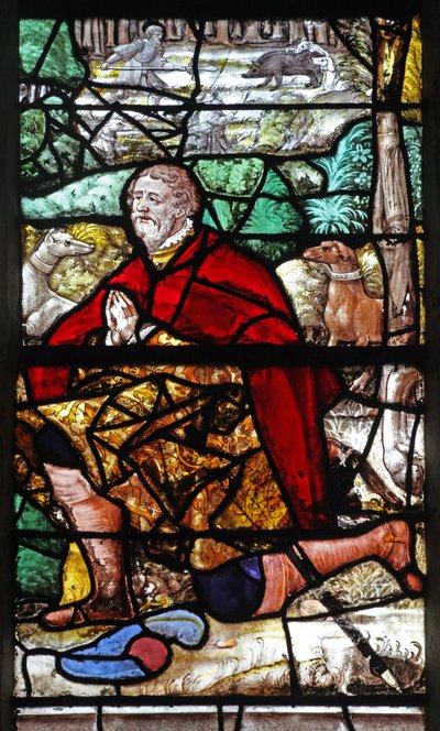 Window depicting St Hubert with His Hounds Kneels Before the Stag by French School