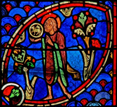 Window w20 depicting St John the Baptist: Ecce Agnus Dei by French School