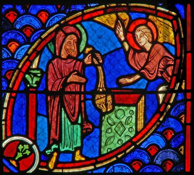 Window w20 depicting Zacharias, the father of St John the Baptist, is visited by an angel in the Temple by French School