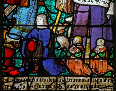 Window depicting a Donor and Children by French School