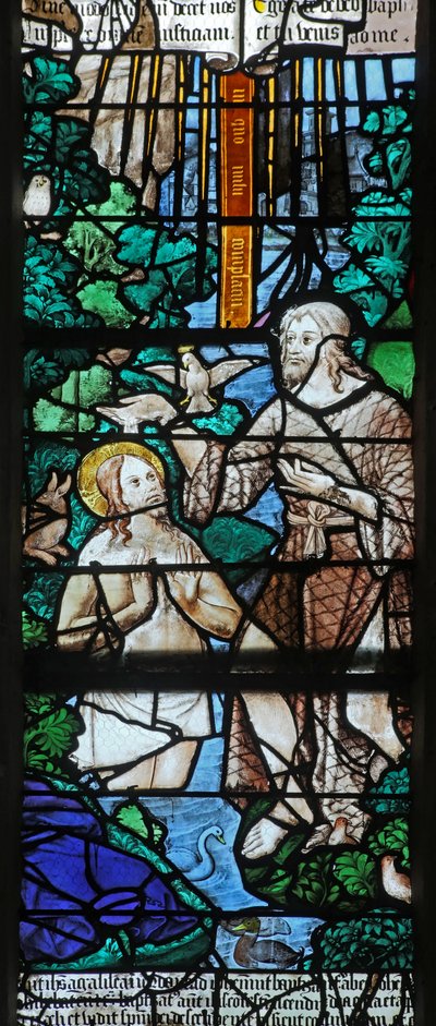 Window depicting the Baptism in the River Jordan by French School