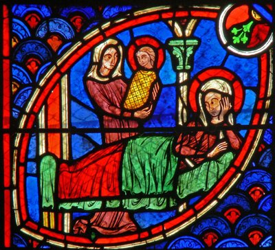 Window w20 depicting the birth of St John the Baptist by French School