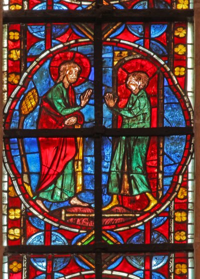 Window depicting St James and the magician Hermogenes apprentice Philetus by French School