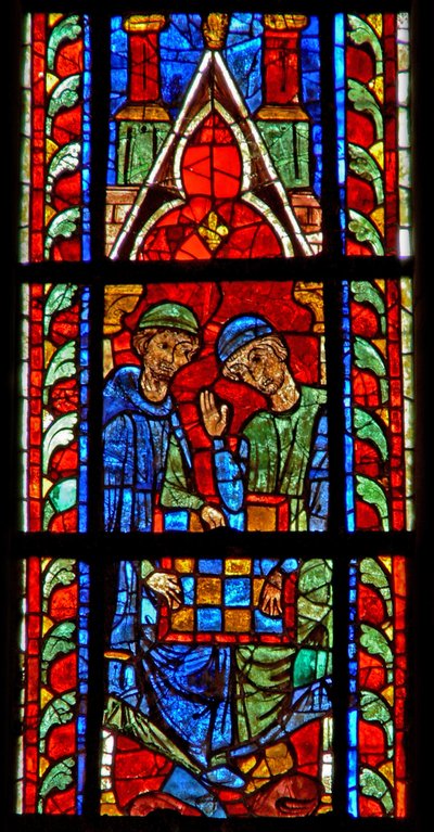 Window depicting players of Dames by French School