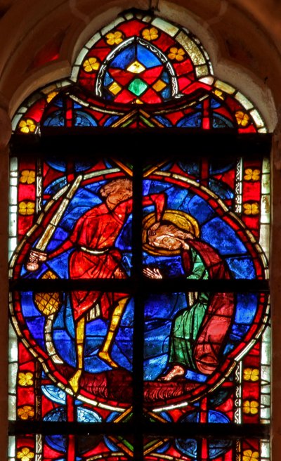 Window depicting the martyrdom of St James by French School