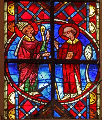 Window depicting St Vincent as a deacon with his bishop by French School