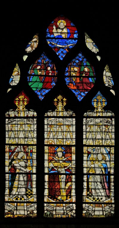 Window depicting the Trinity with angels carrying candles by French School