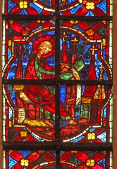 Window depicting St John writes the Book of the Apocalypse by French School