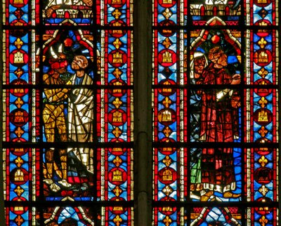 Window depicting a Scene from the Theophilus Story: The Devil Takes Him to the Usurer Salatin by French School