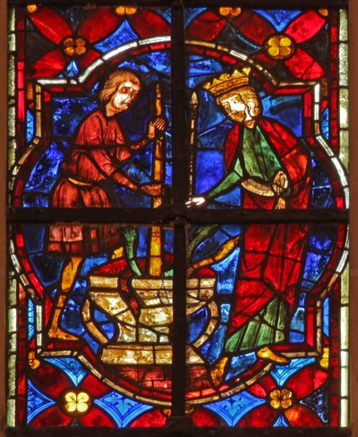 Window depicting a scene from the legend of St John: the saint and the miracle of the crushed jewels by French School