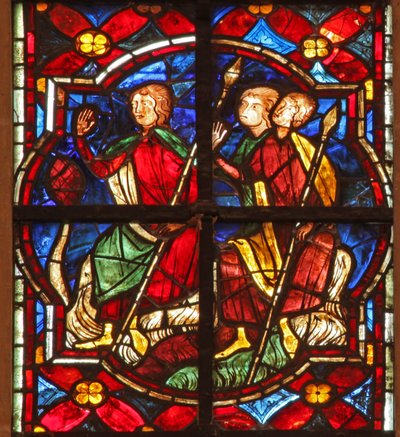 Window depicting soldiers observe St John the Baptist preaching by French School