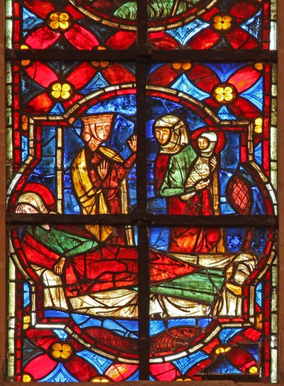 Window depicting the birth of St John the Baptist by French School