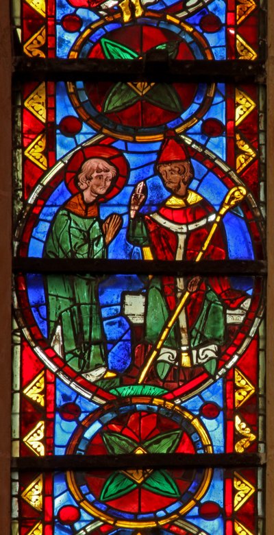 Window w213 depicting St Stephen is sent by his bishop by French School