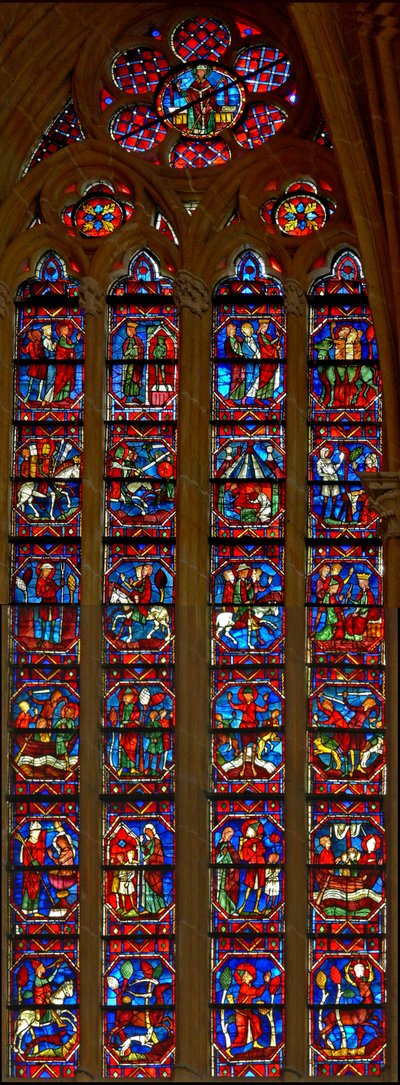 Window w214 depicting scenes from the life of St Eustache by French School