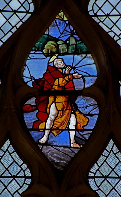 Window w21 depicting Christ gets St Peter to walk on water (detail) by French School