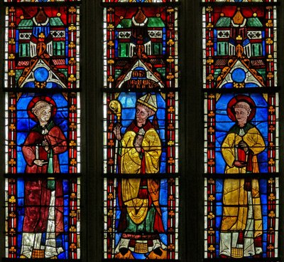 Window w21 depicting St Sylvester with the donor Jean de Bernieres; St Protais by French School