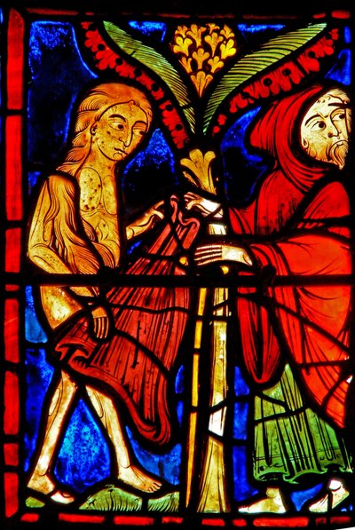 Window w21 depicting Zosimus gives St Mary the Egyptian his cloak by French School