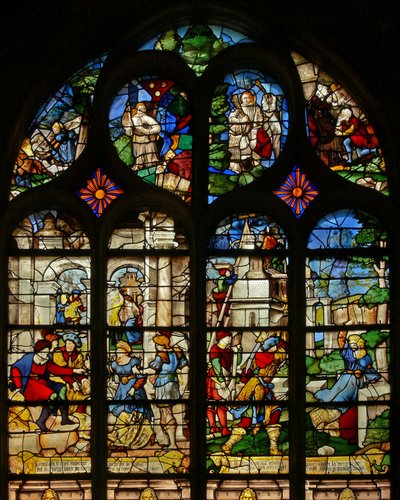 Window w21 depicting scenes from the life of St Barbara by French School