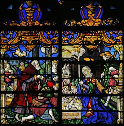 Window depicting the Adoration of the Shepherds by French School