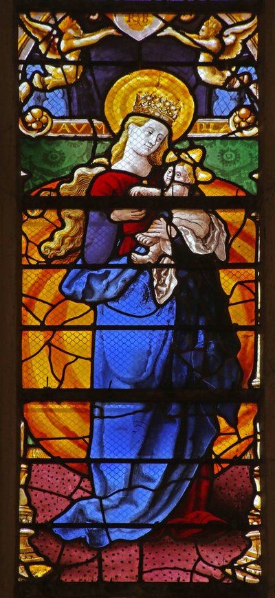 Window w21 depicting the Virgin and Child (after Durer) by French School