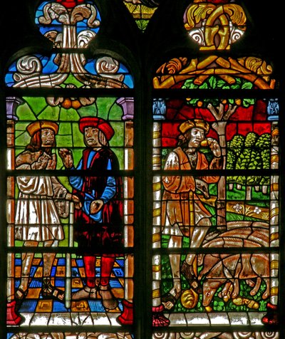Scene from the Prodigal Son story: he looks for work; guards the pigs by French School
