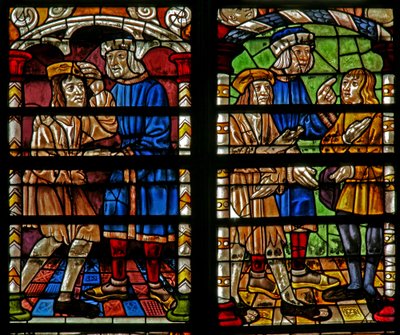 Scene from the Prodigal Son story: his father welcomes him home; prepares feast by French School